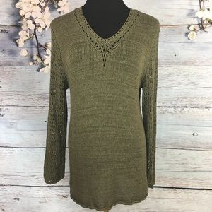 🍃 Green Knit V Neck Tunic Sweater